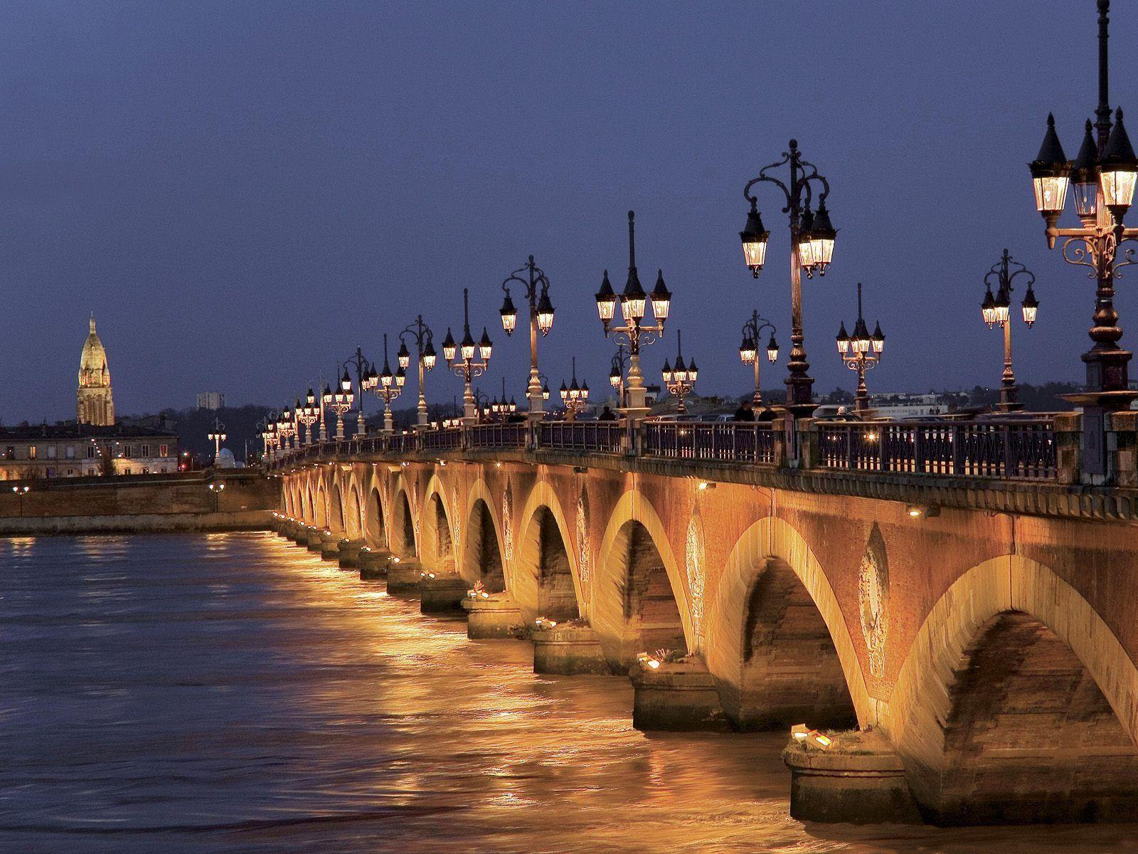 Night bridge in Bordeaux, France wallpaper and image
