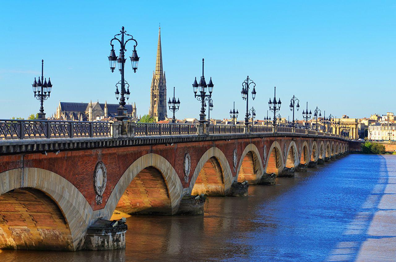 Wallpaper France Bordeaux Bridges Rivers Street lights Cities