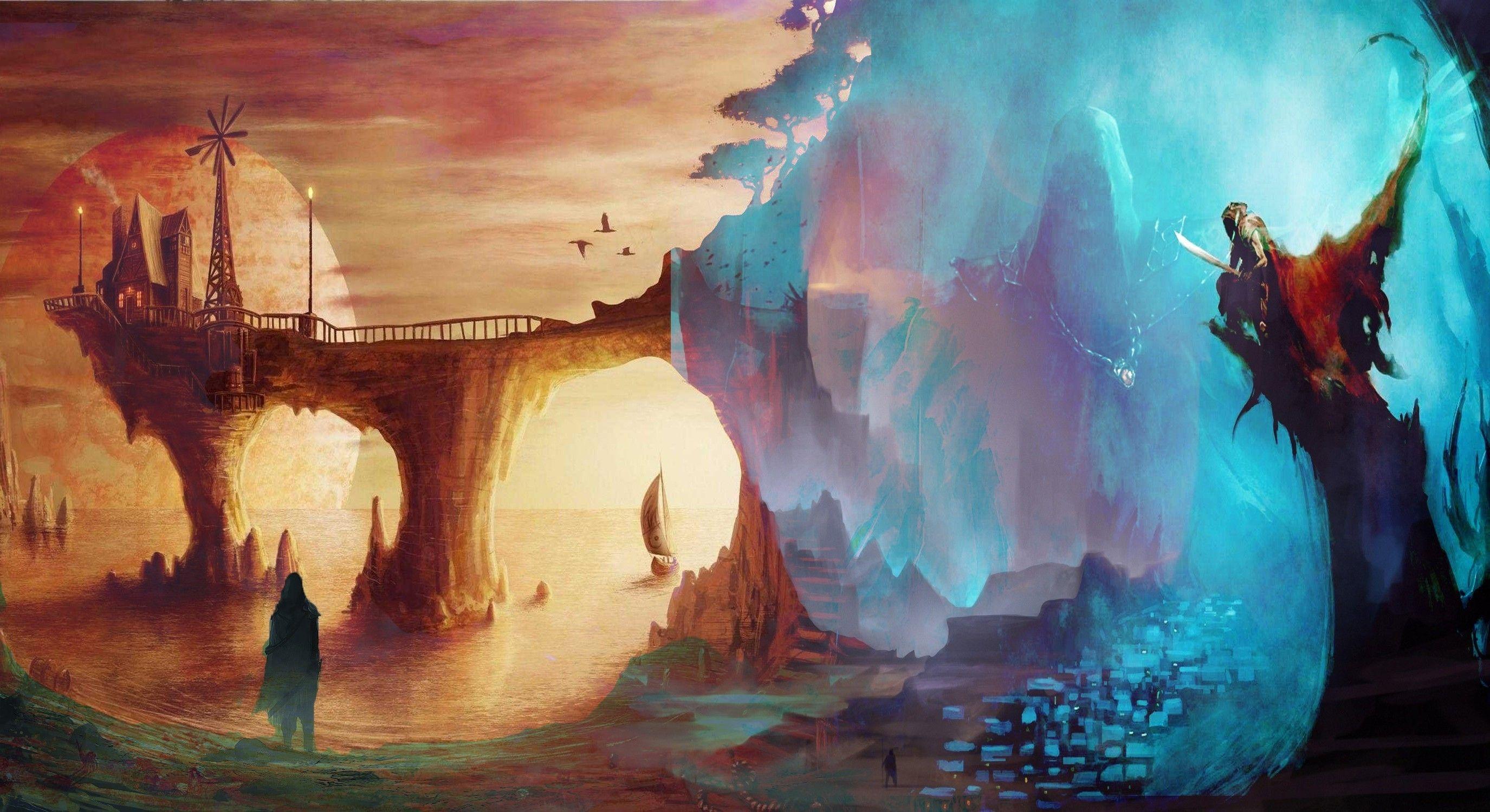 colorful good and evil bridge space imagine fx heroes wallpapers and.