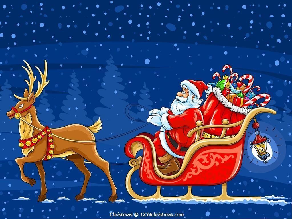 Santa Claus Reindeer Wallpaper Download. Santa Flying Reindeer