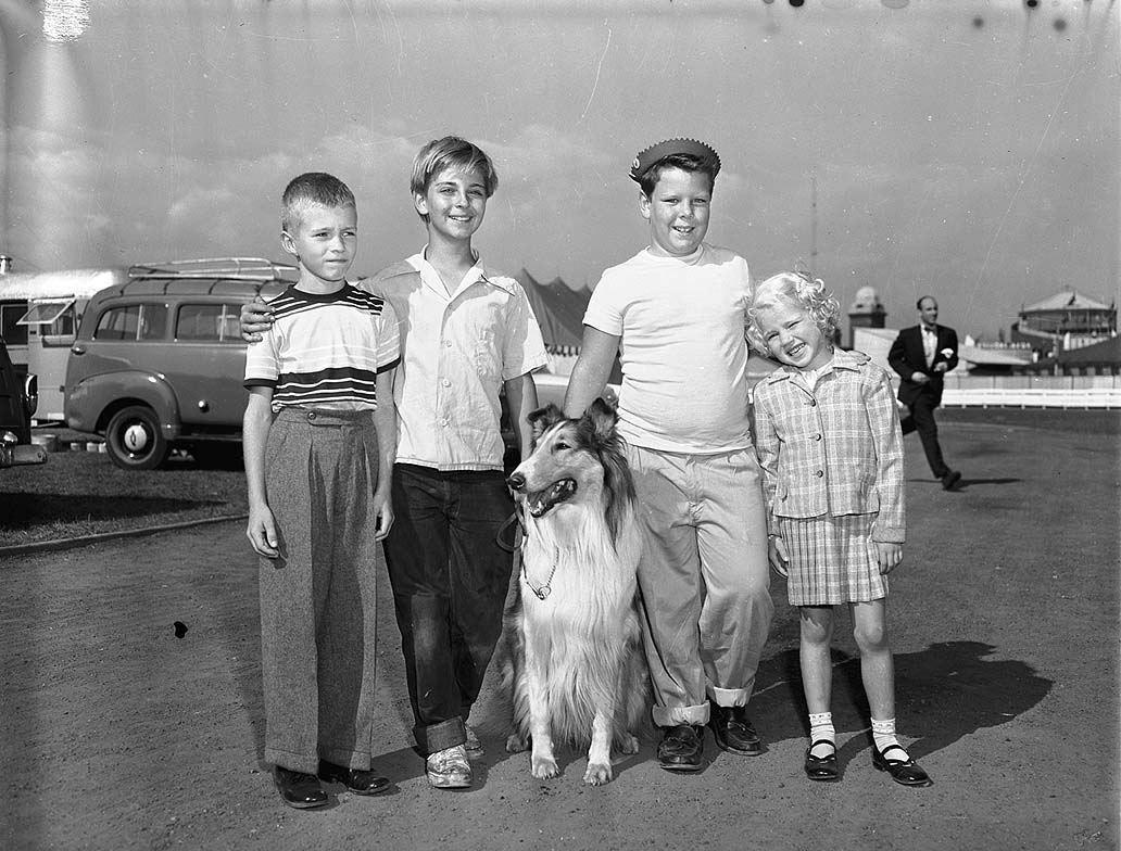 Tommy Rettig and Joey D. Vieira on a tour with Lassie in 1955. Tommy