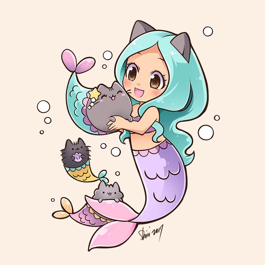 3b Mermaid Pusheen By Nekoshiei Cute Kawaii!!