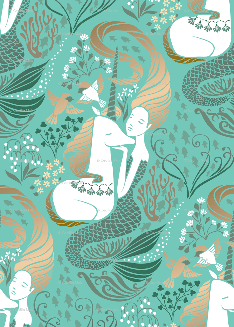 The Mermaid and the Unicorn wallpaper