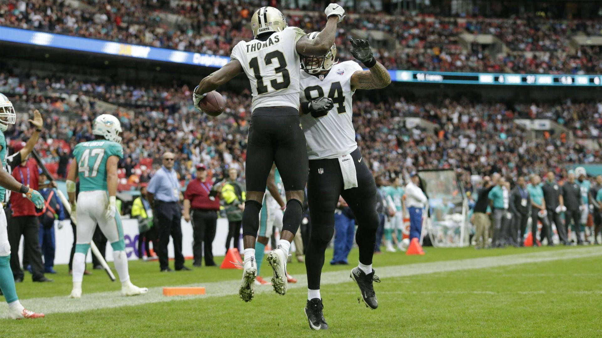 Saints shut out Dolphins in sloppy London snoozer
