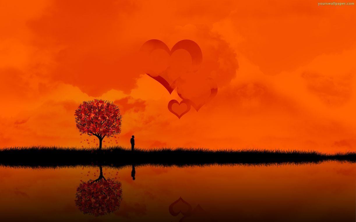 Red Love Heart Tree Desktop Wallpaper, Red Love Heart Tree
