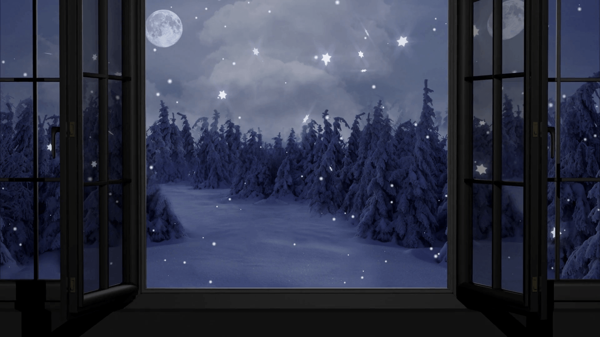 Happy New Year, Christmas, winter background, window , moon Motion