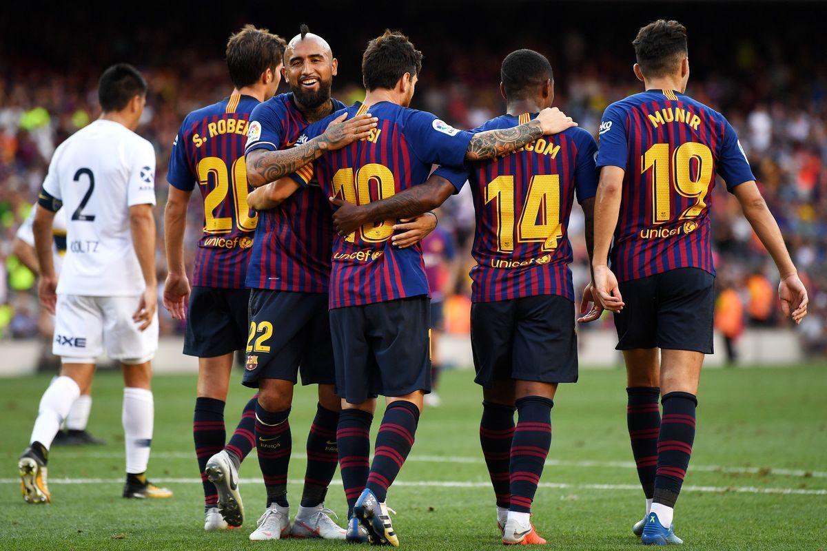 Malcom, Messi and Rafinha score for Barcelona against Boca Juniors