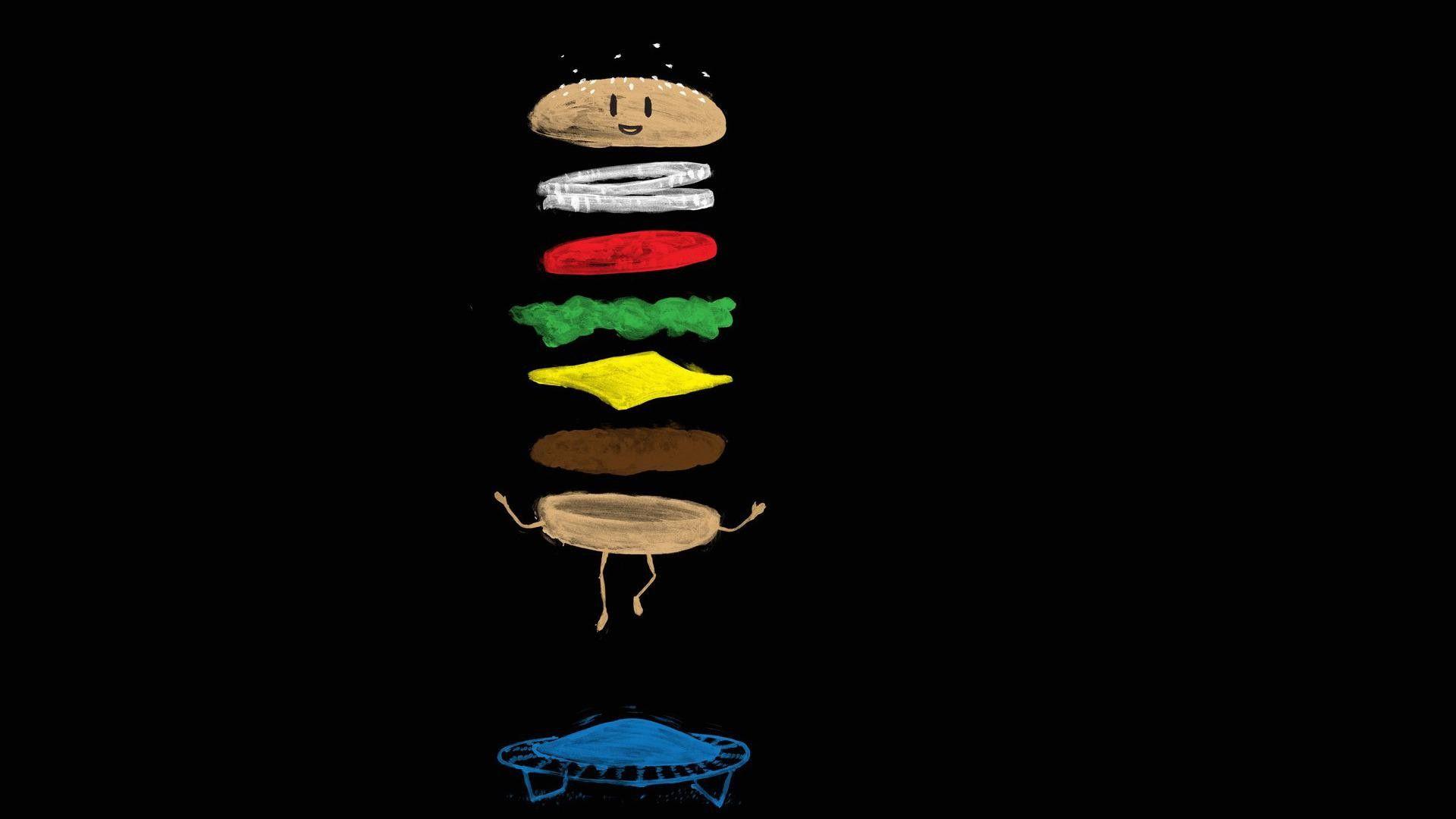 minimalistic, funny, hamburgers, trampoline wallpaper