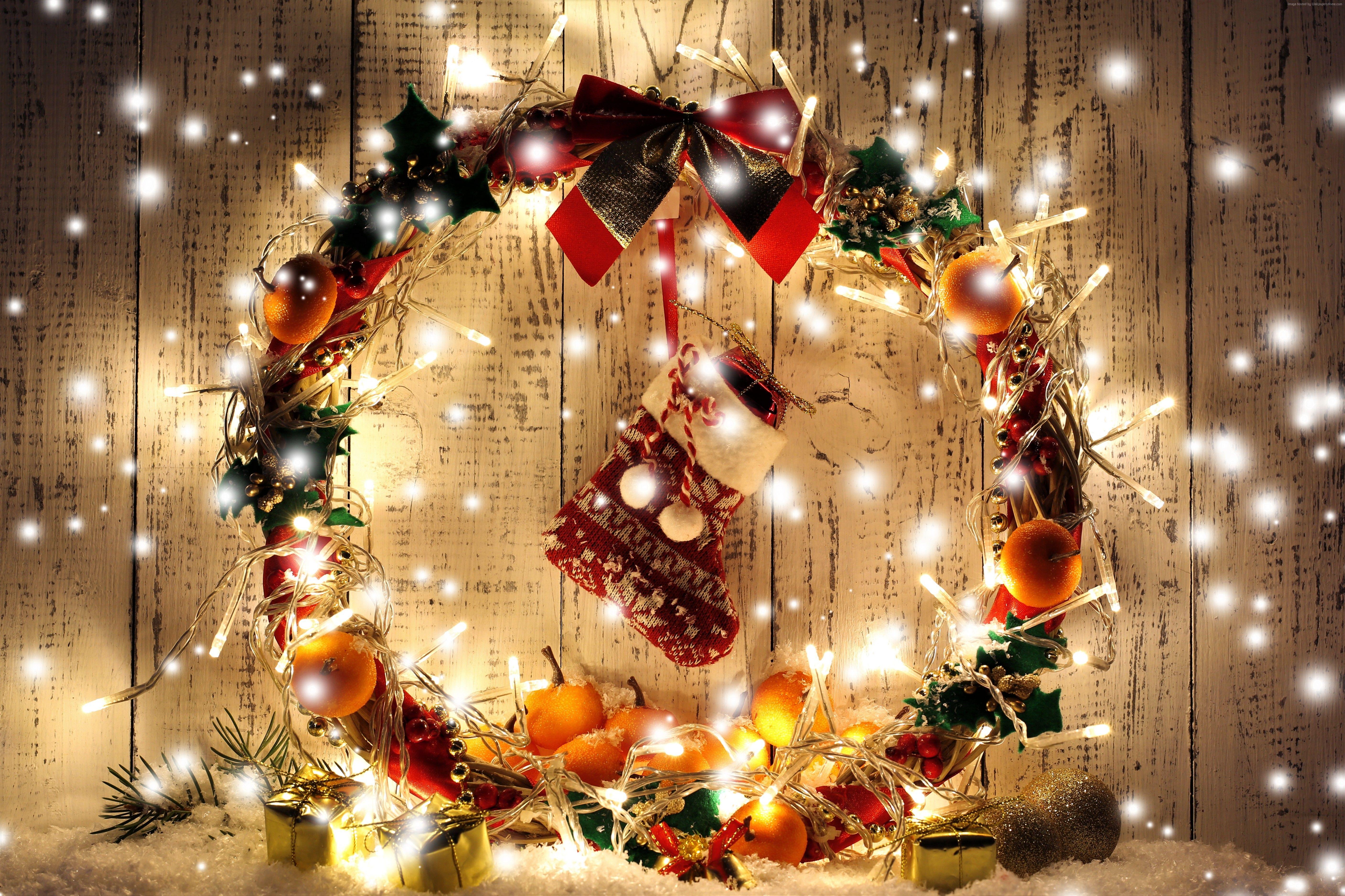 Lighted Christmas Wreath 5k Retina Ultra HD Wallpaper. Background