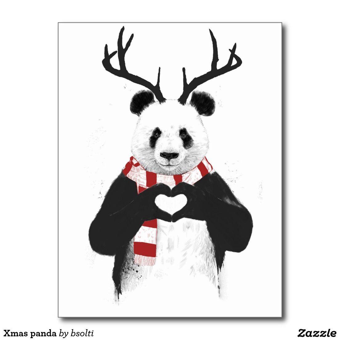 Xmas panda holiday postcard. p a n d a. Panda, Panda