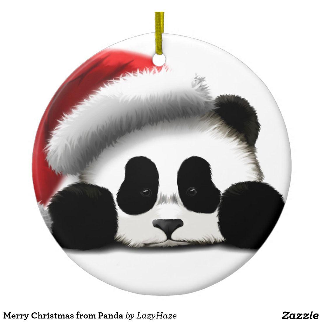Merry Christmas from Panda Ceramic Ornament. Zazzle PodArtist