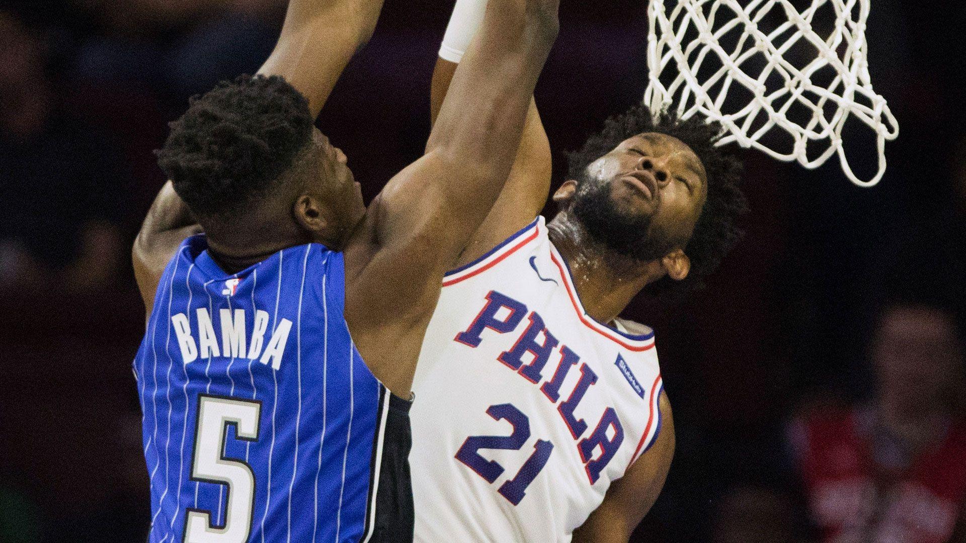 Joel Embiid teaches Mo Bamba a lesson in preseason. NBC Sports