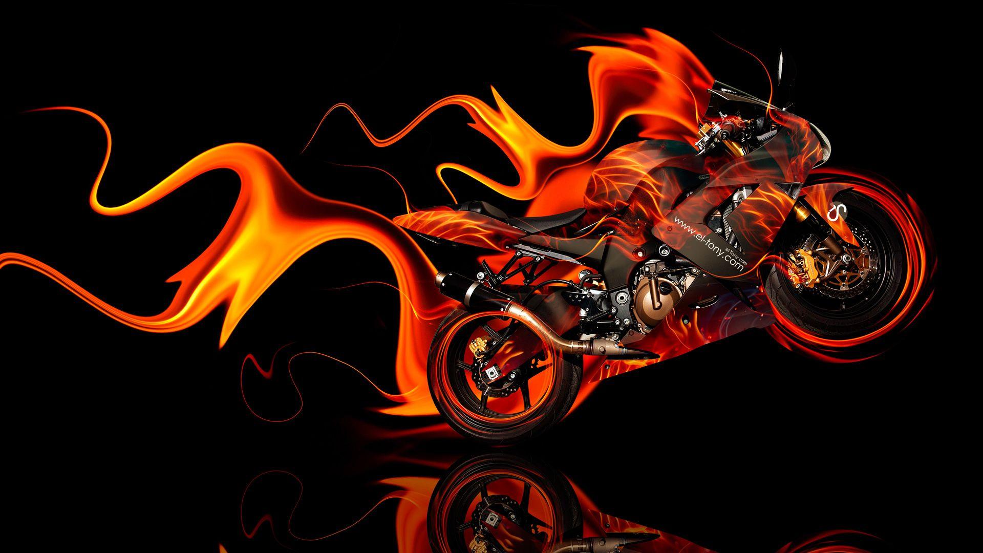Moto Kawasaki Side Super Fire Abstract Car 2014 Photoshop HD