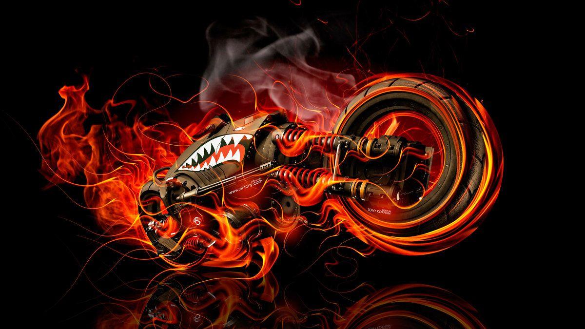 Moto Gun Super Fire Flame Abstract Bike 2016 Creative Red Yellow