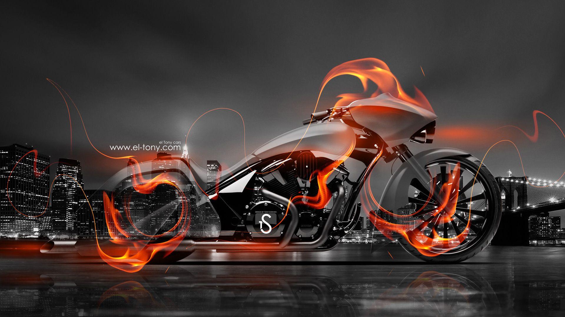 Wallpaper. Motorcycles. Tony Kokhan, Moto, bike, fire, Crystal