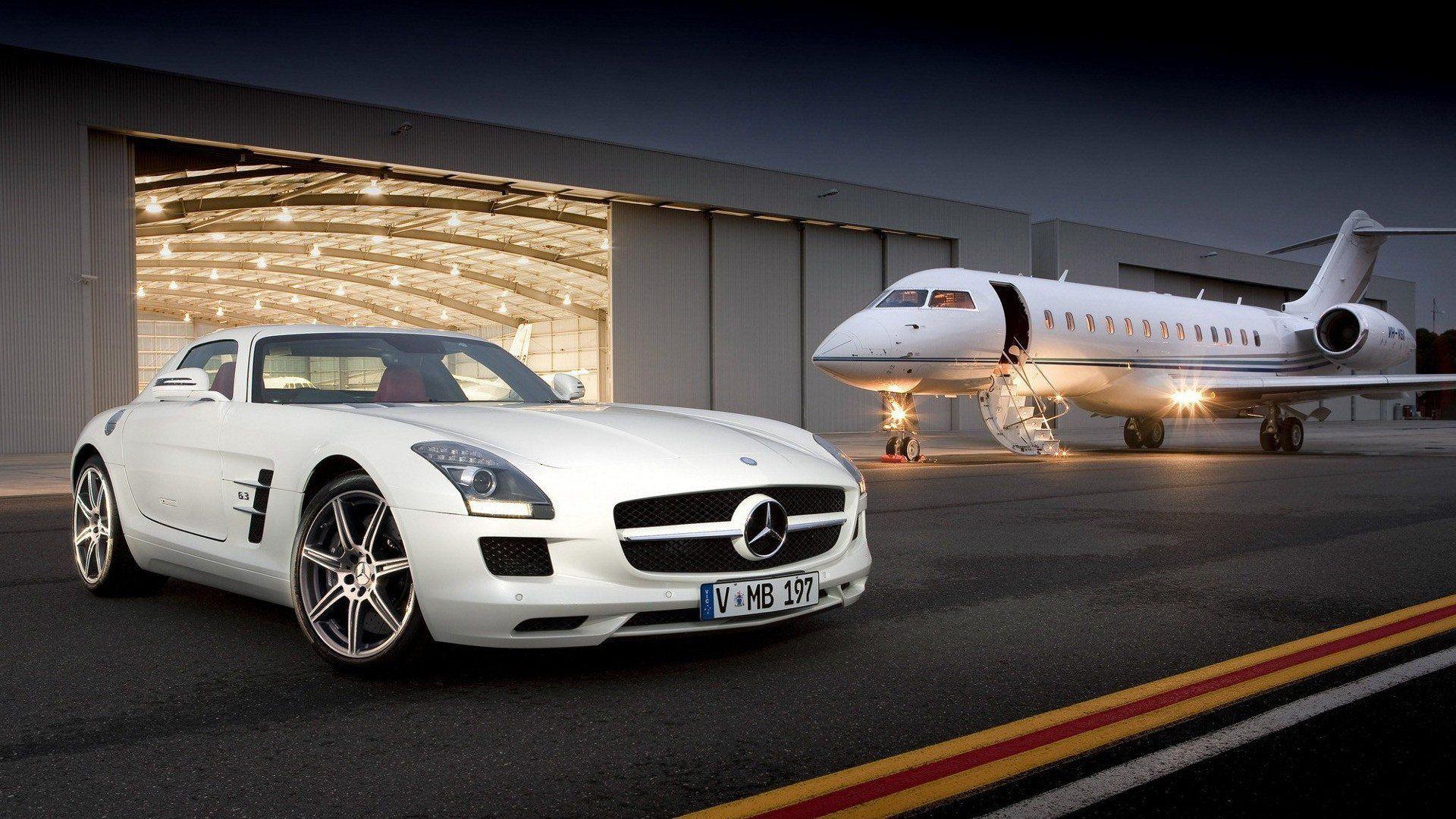 Mercedes And Private Jet HD Wallpaperx1080