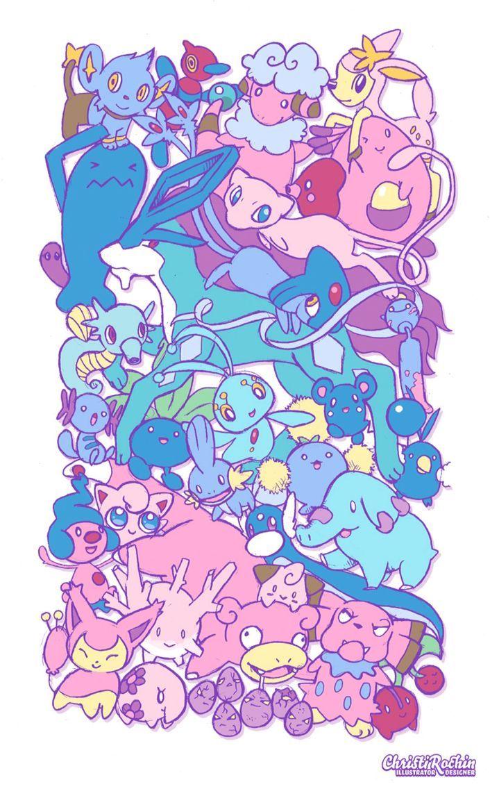 Cute pokemon pink and blue mew clefairy horsey chansey jigglypuff