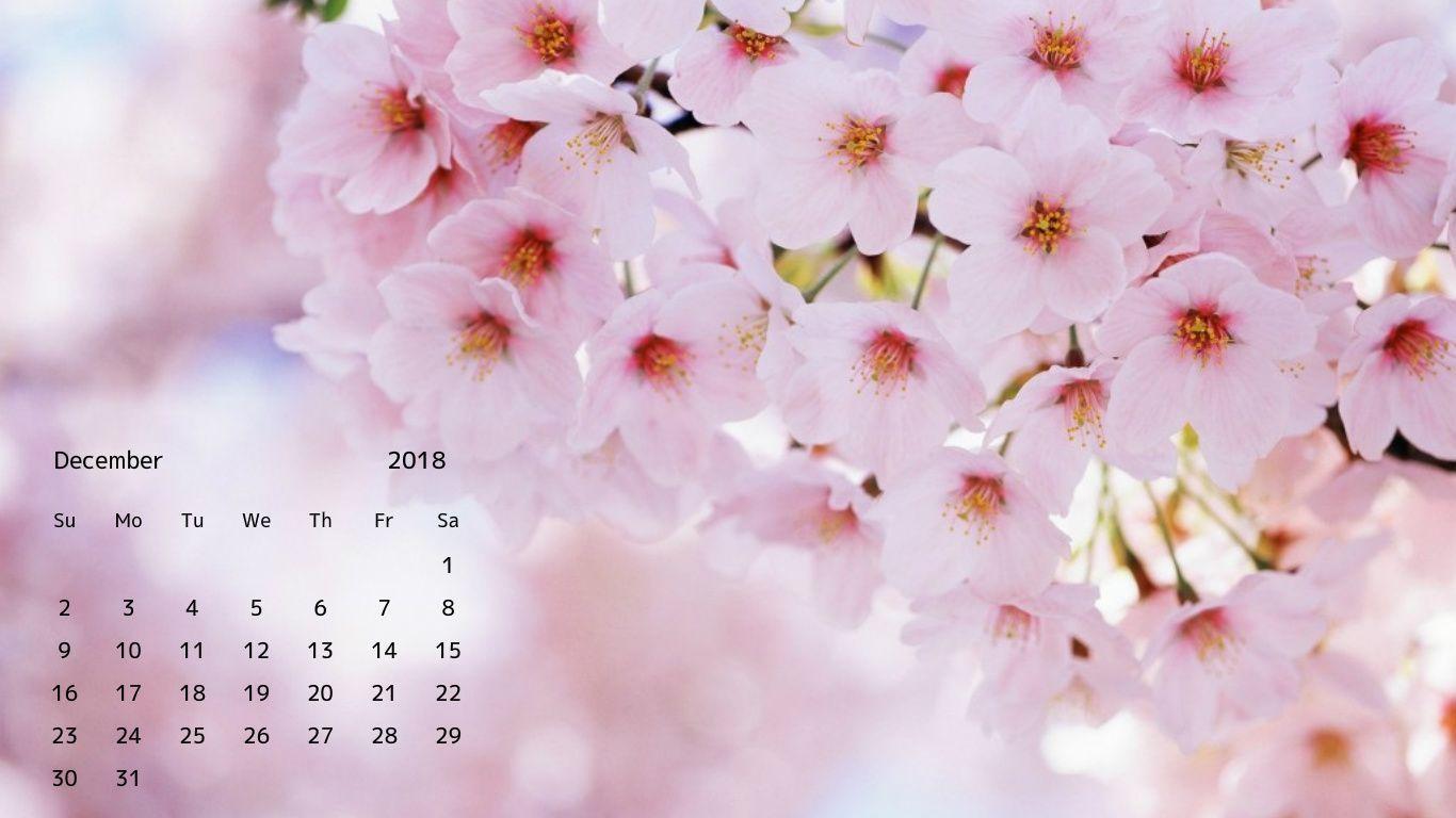 December 2018 Floral Calendar For Walls, Desk