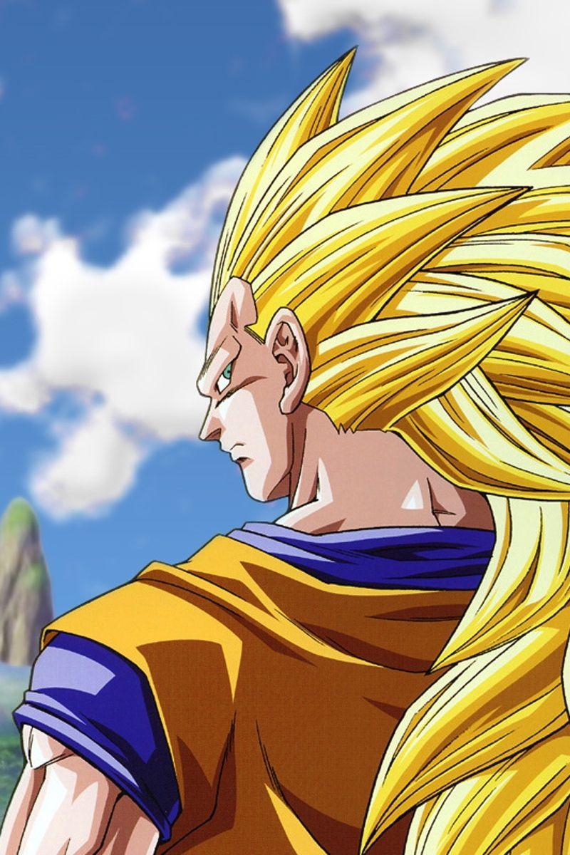 Download wallpaper 800x1200 goku super saiyan man, look, austere