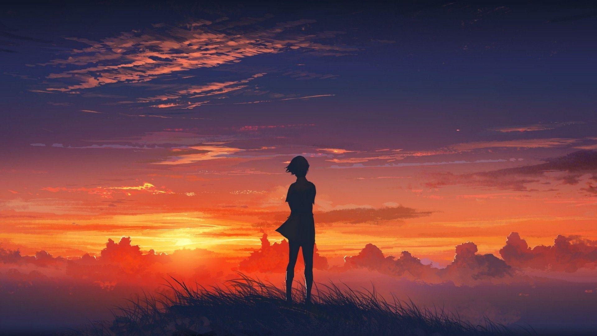 anime nature sunset sky der wanderer ber dem nebelmeer wallpaper