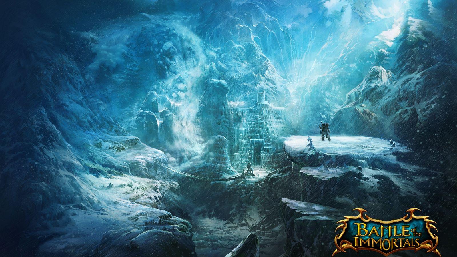 Download wallpaper 1600x900 battle of the immortals, valley, snow