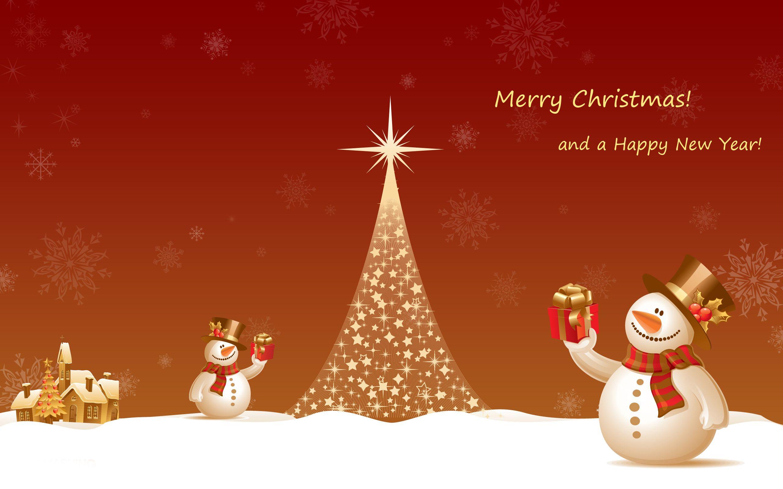 Wallpaper Merry Christmas, Happy New Year, Christmas tree, Snowman