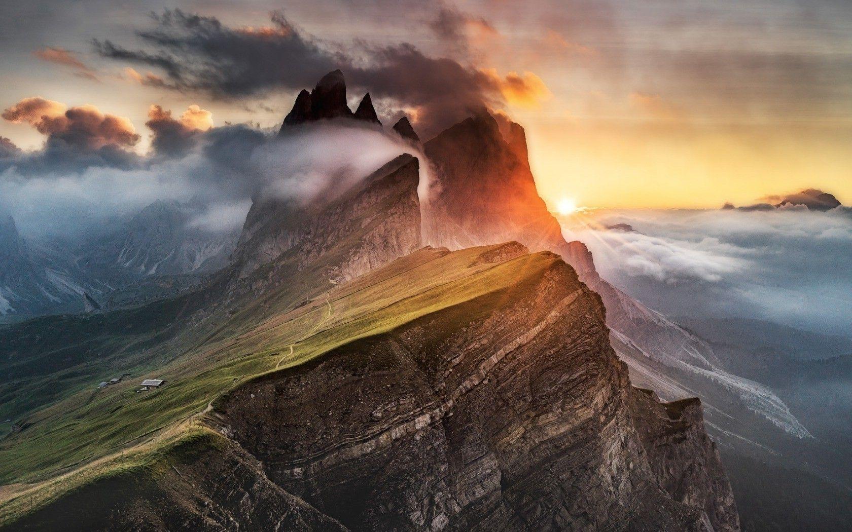 seiser alm landscape dolomites mountains wallpaper and background