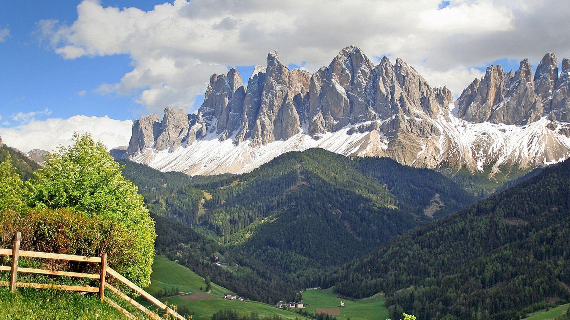 Dolomites Tag wallpaper: Summer Church Forest Italy Trees Alps