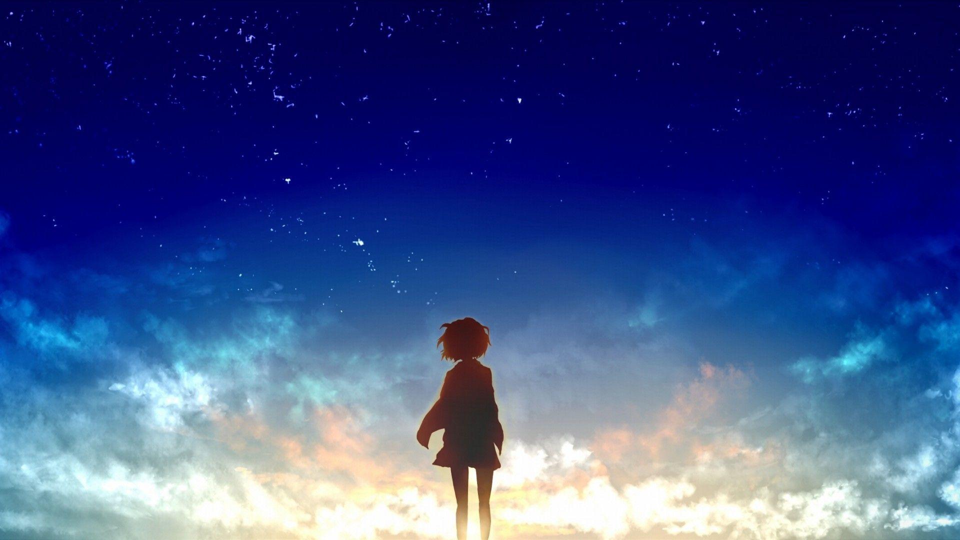 Download 1920x1080 Kyoukai No Kanata, Kuriyama Mirai, Sky, Back View