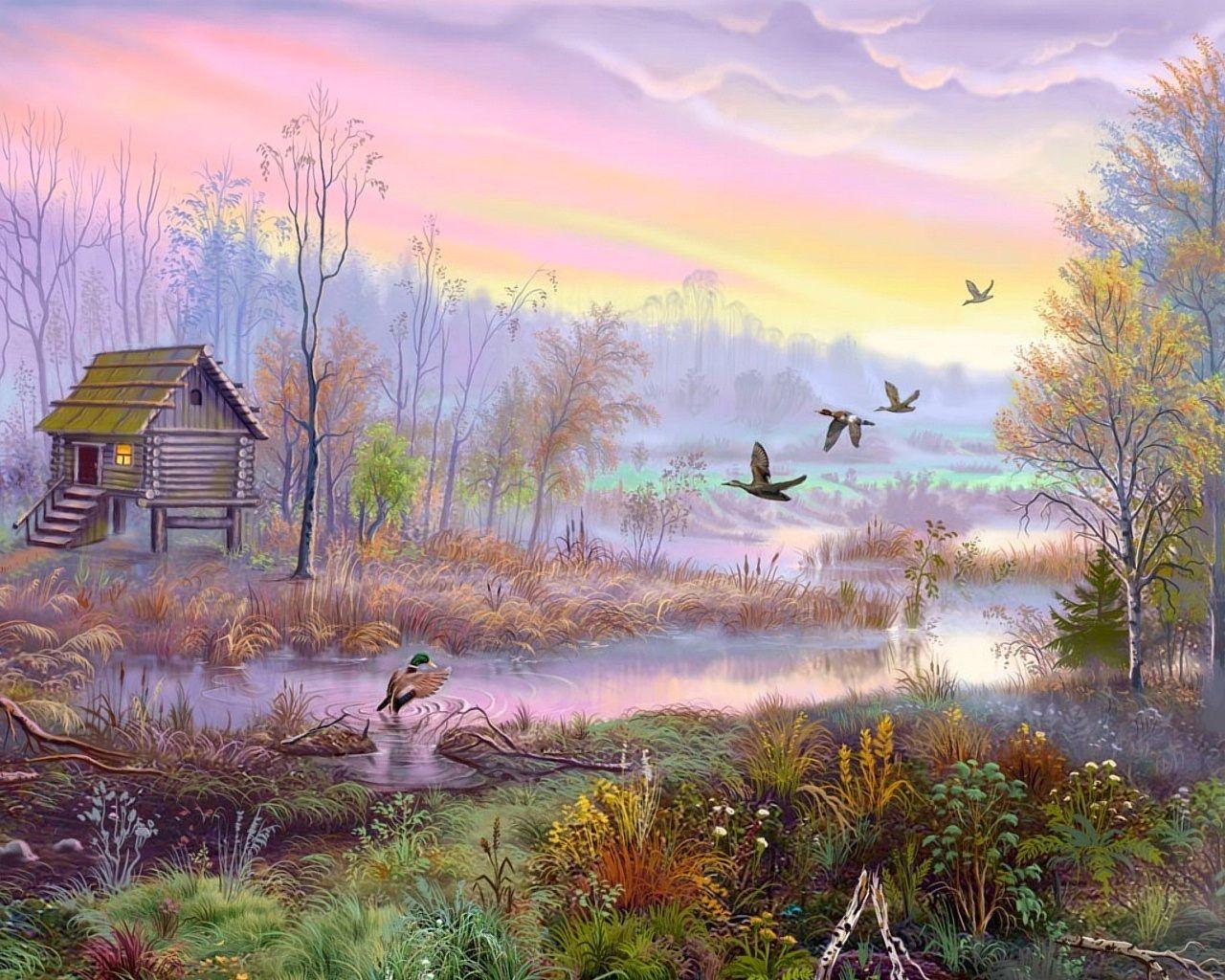 Village scenery wall painting poster HD Wallpaper Rocks