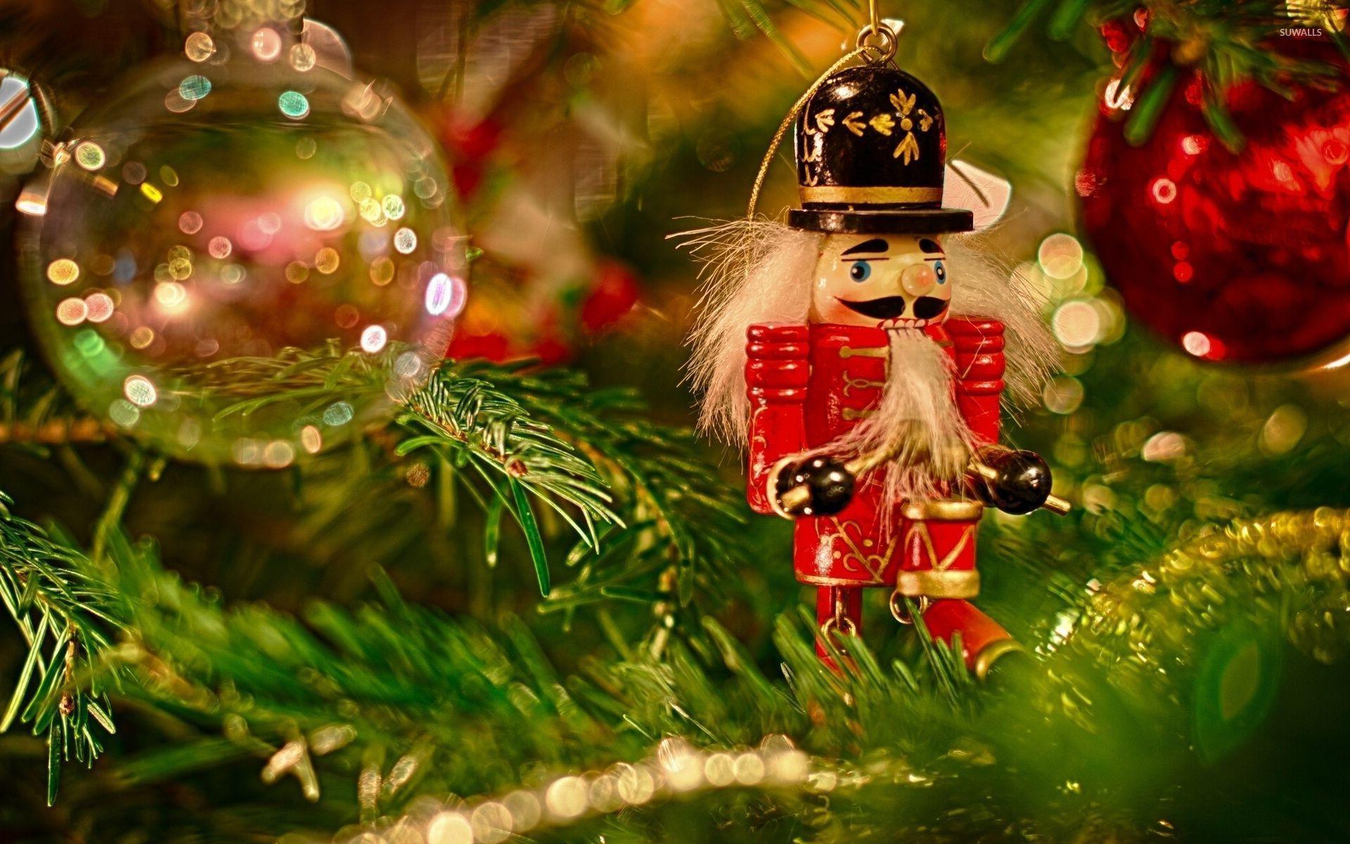Wooden soldier in the Christmas tree wallpaper wallpaper