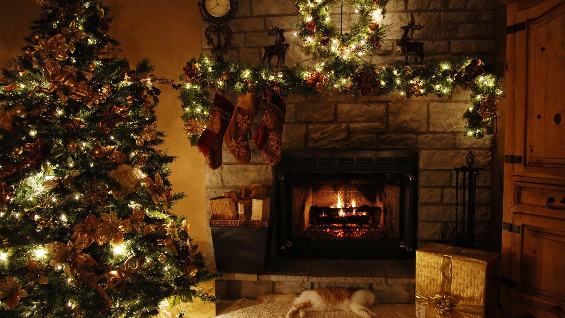 4K Christmas Fireplaces Wallpaper High Quality