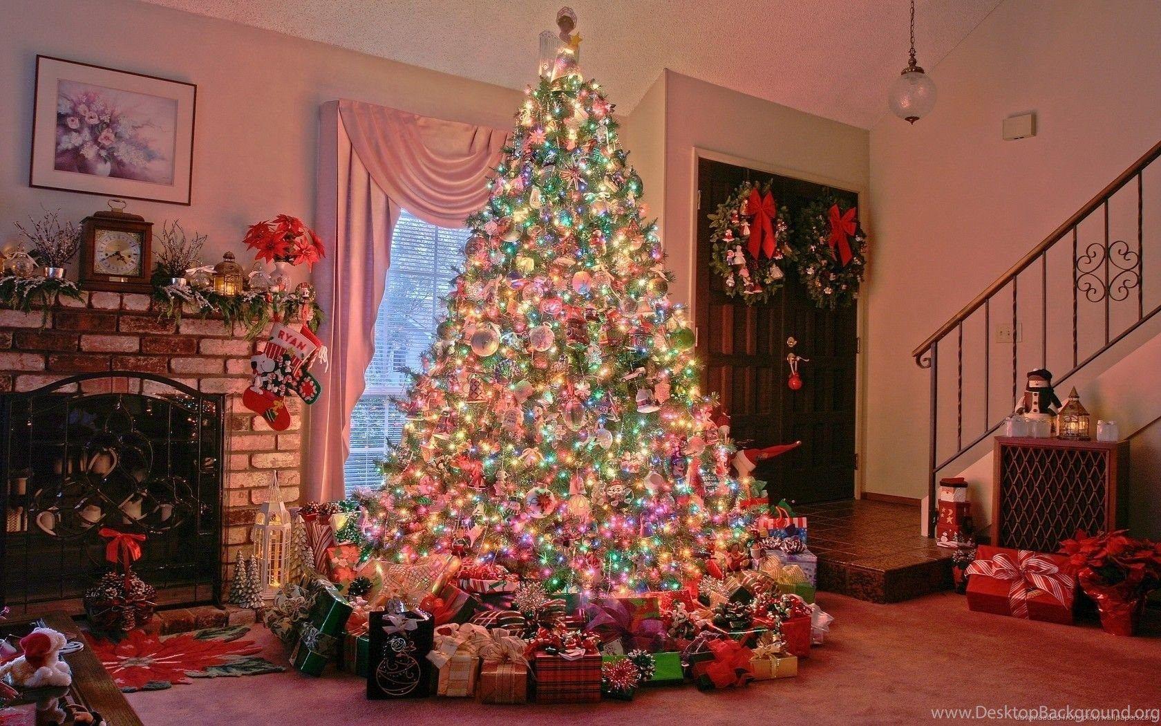 Download 1680x1050 Christmas Tree Near Chimney Wallpaper Desktop