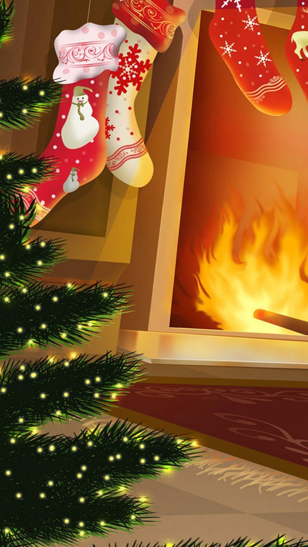 Christmas Tree and Chimney Sony Xperia Z2 Wallpaper. Xperia Z2