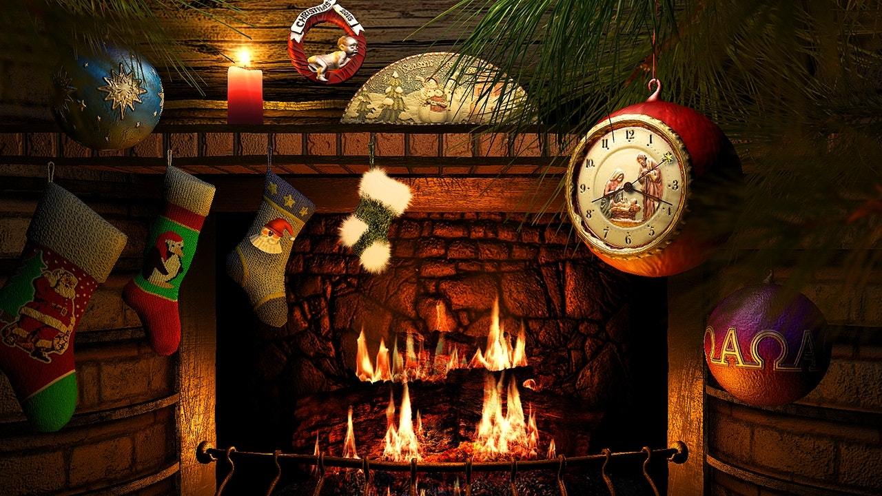 3D Christmas Fireplace Wallpaper