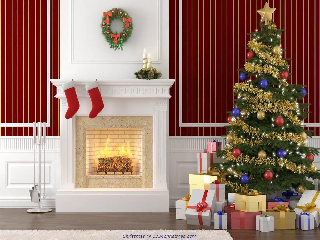Christmas Tree and Fireplace Desktop Wallpaper. Christmas Tree