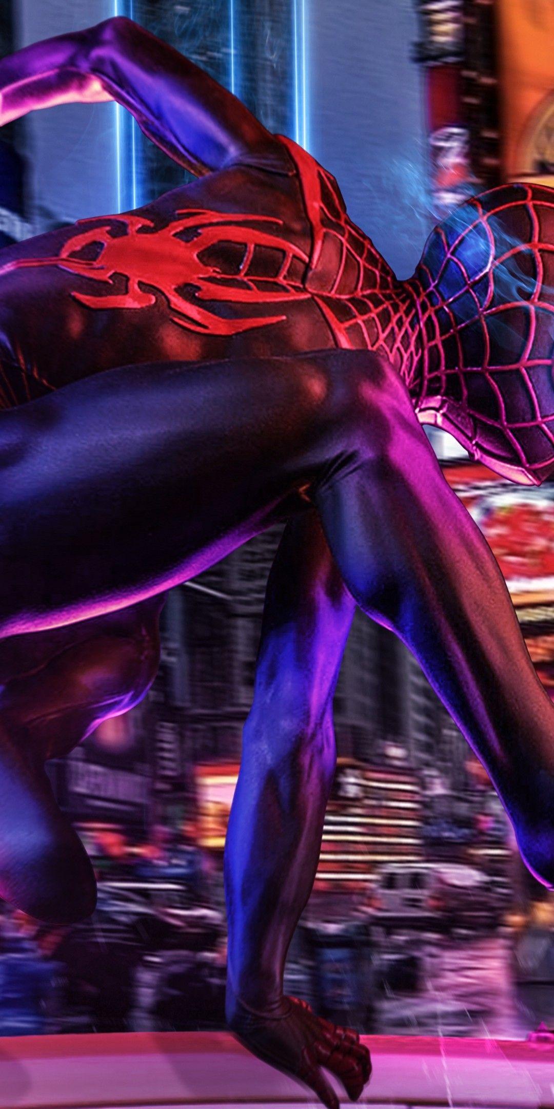 Download 1080x2160 Spider Man: Into The Spider Verse, Running, City