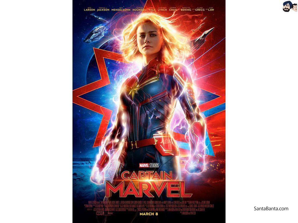 Brie Larson as Carol Danvers in the poster of Captain Marvel