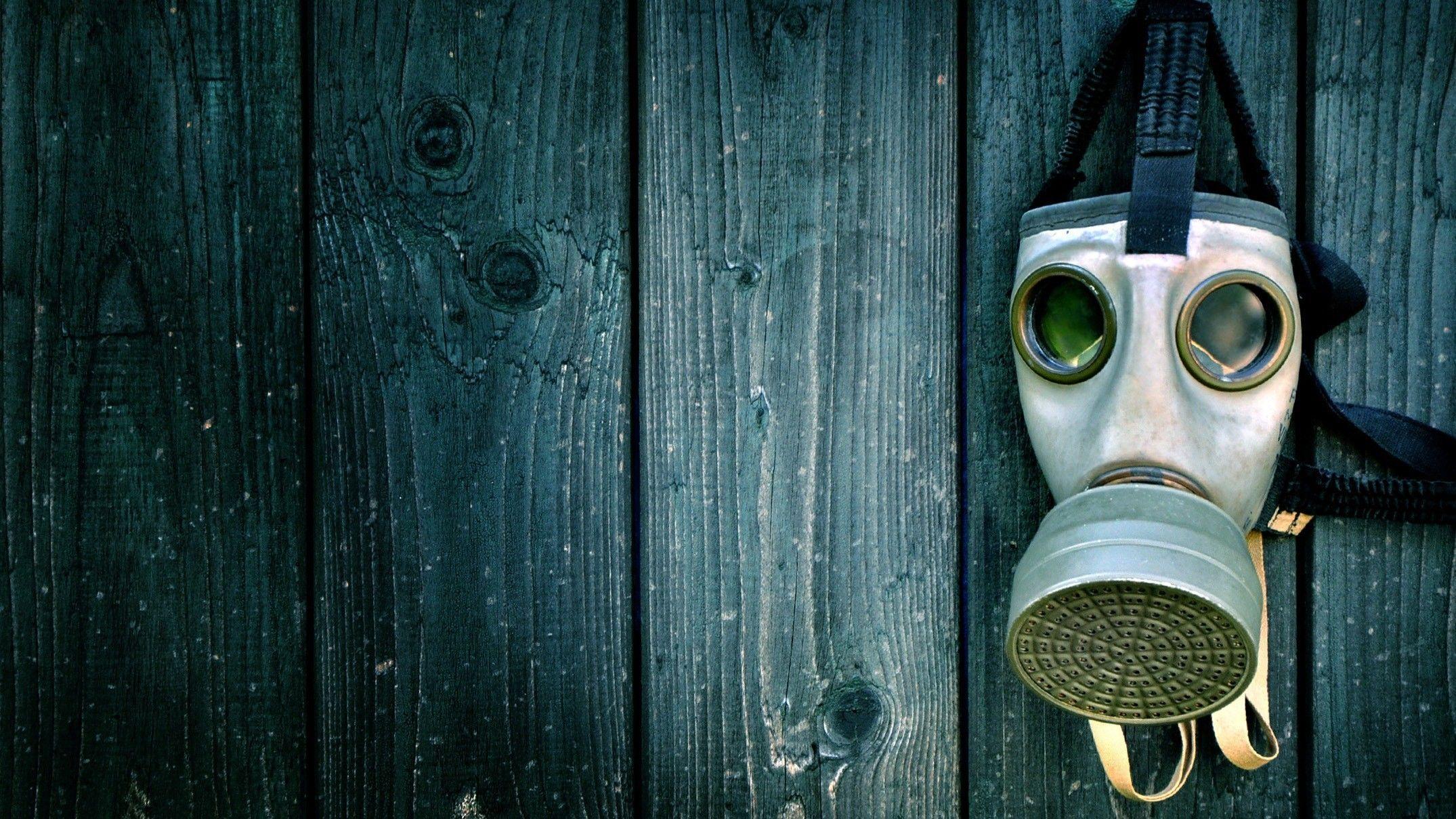 Green blue wood gas masks wallpaper. PC