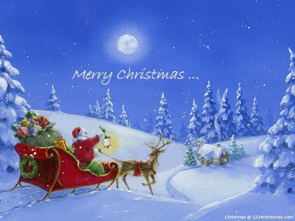 Christmas Santa Flying Reindeer Sleigh Wallpaper Download