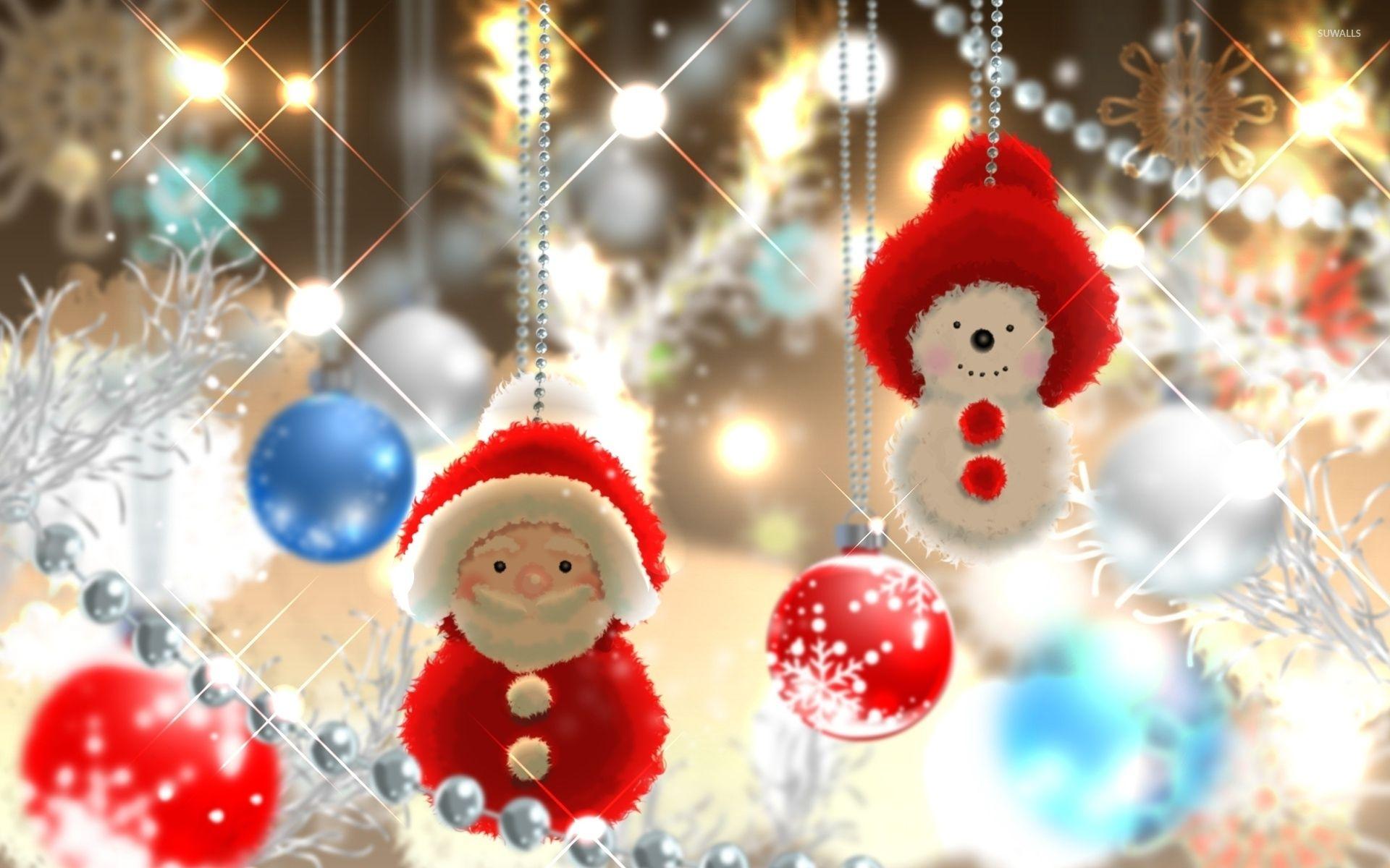 Cute Santa and snowman in the Christmas tree wallpaper wallpaper