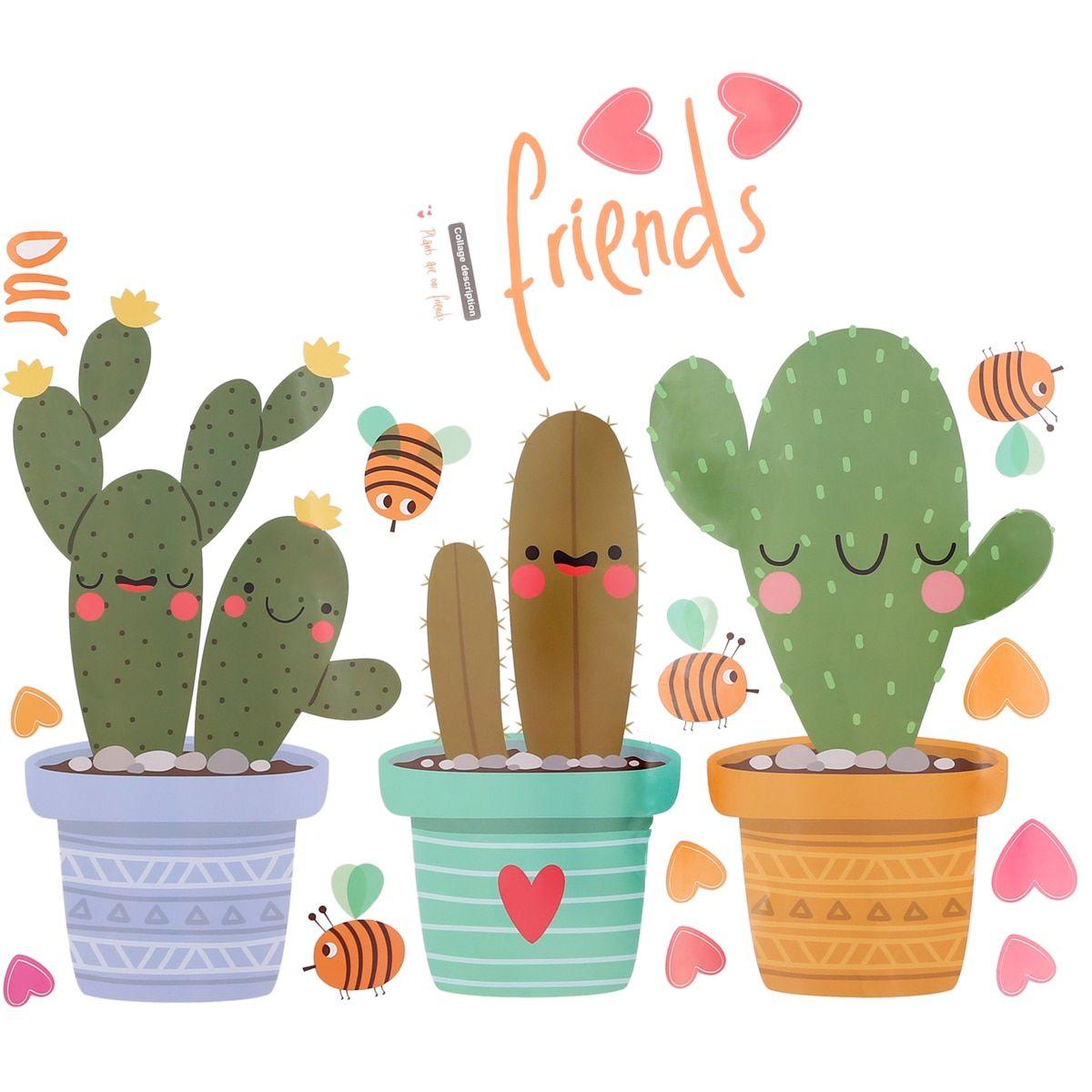 1pcs DIY Pot Flower Vinyl Wall Sticker Cute Heart Letter Cactus Pot