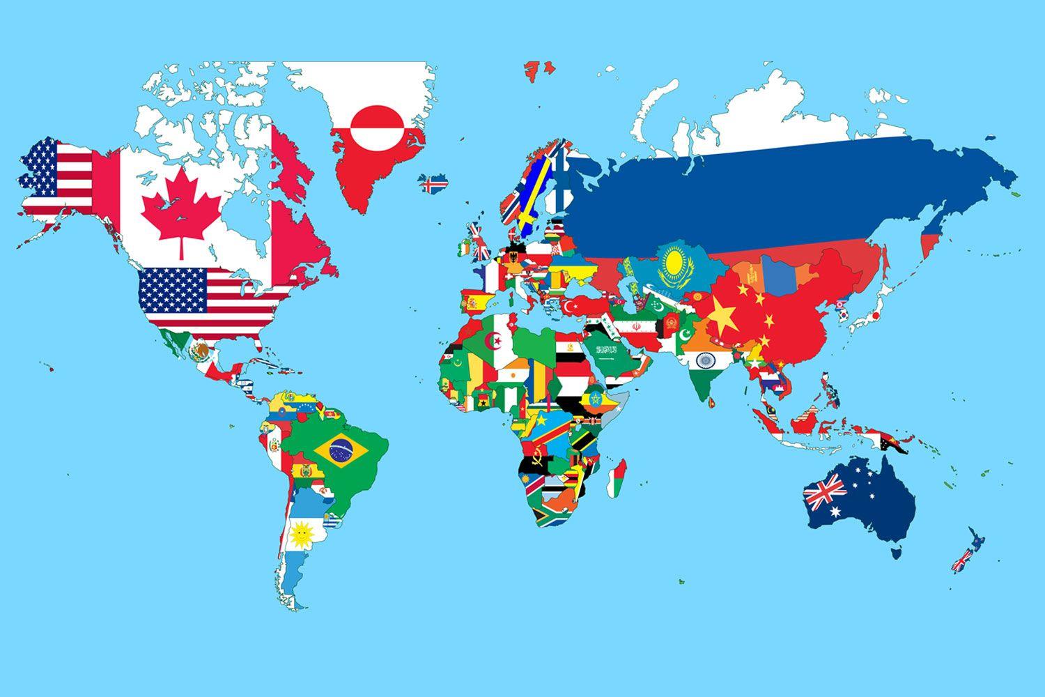 Flags Of Countries On World Map Powerpoint Template Imaginelayout Com