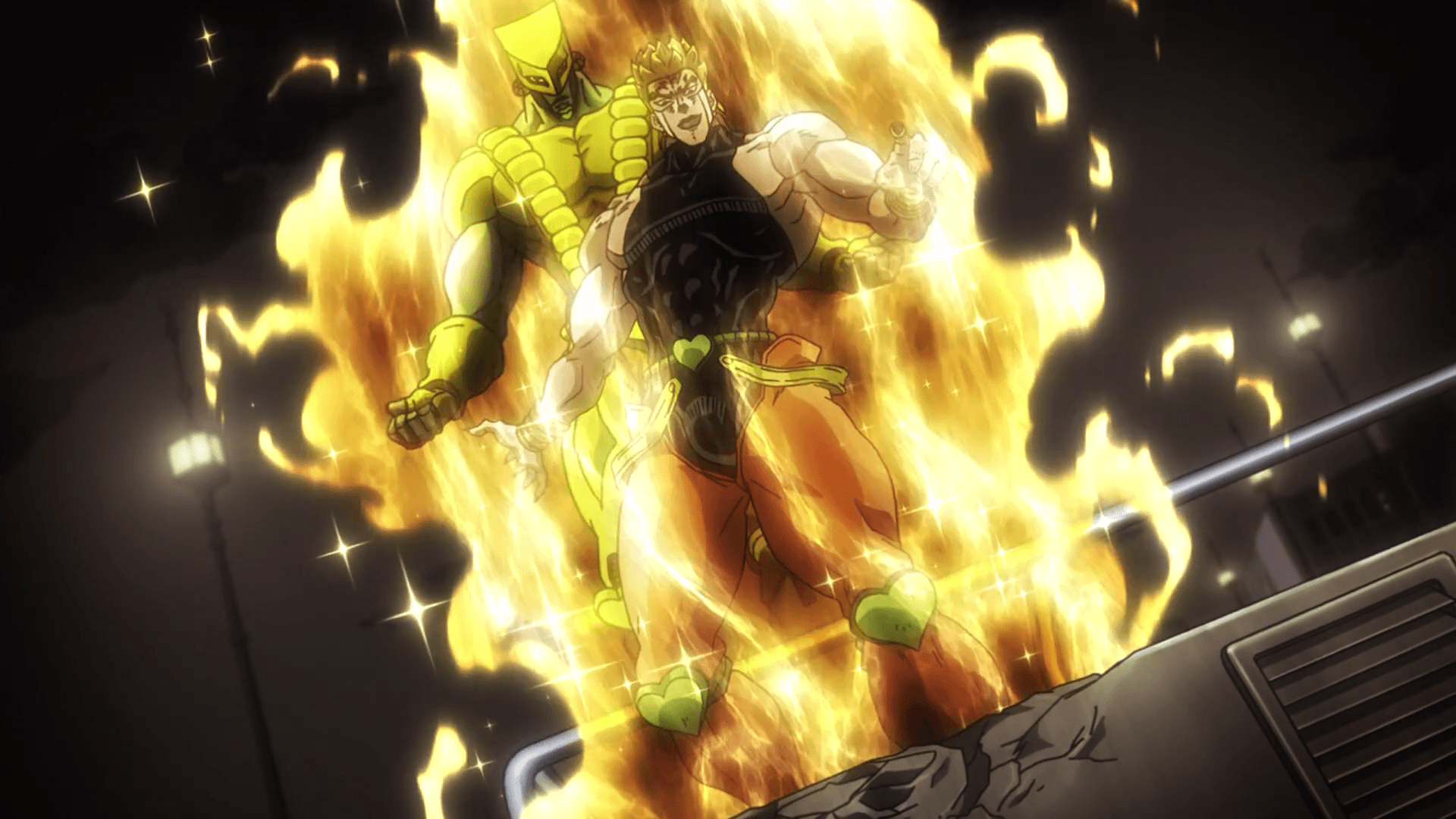 DIO on top of road roller.png. JoJo's Bizarre Encyclopedia