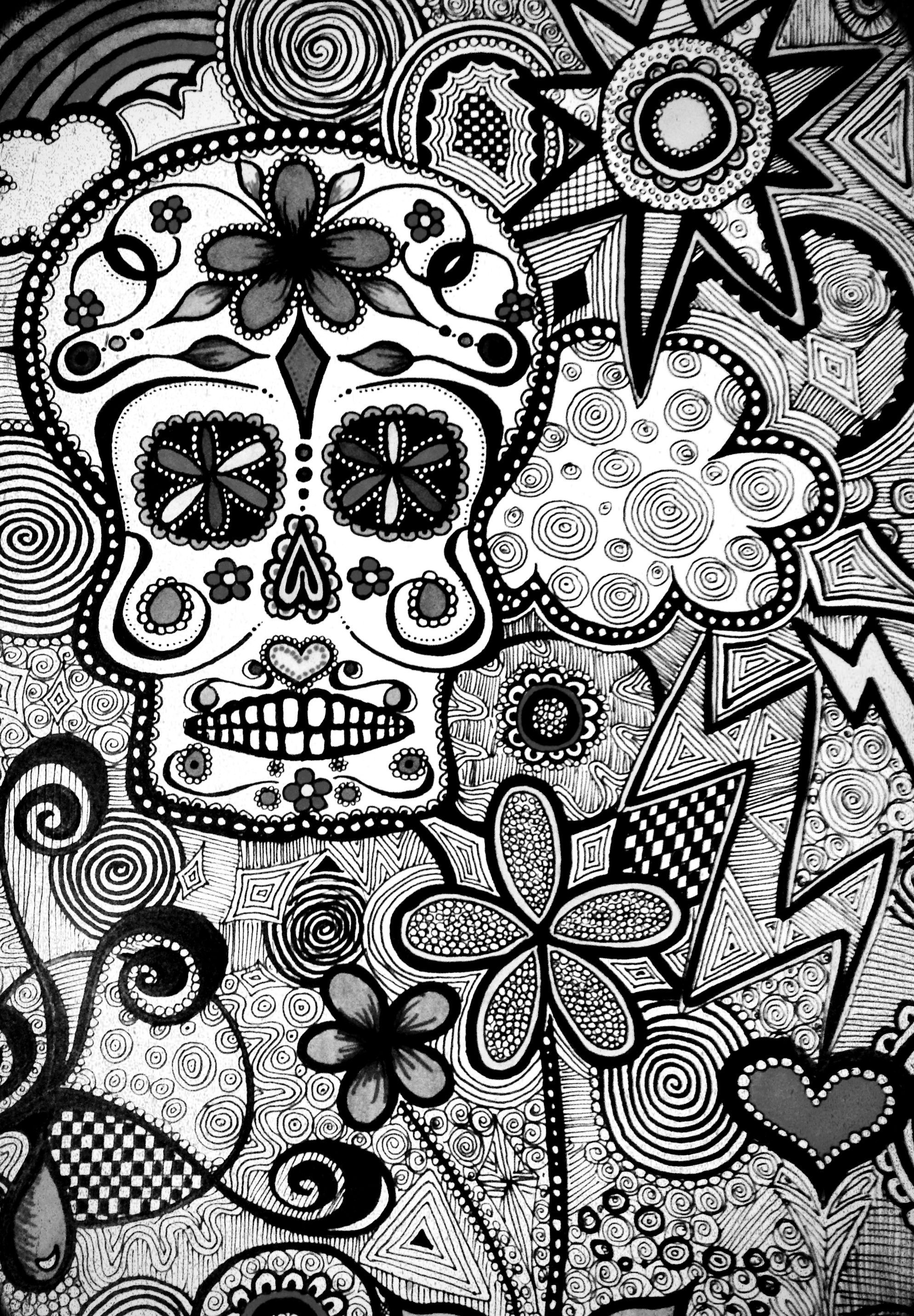 black and white candy skull wallpaper ©KC :). Skull wallpaper, Flower pattern drawing, Day of the dead art