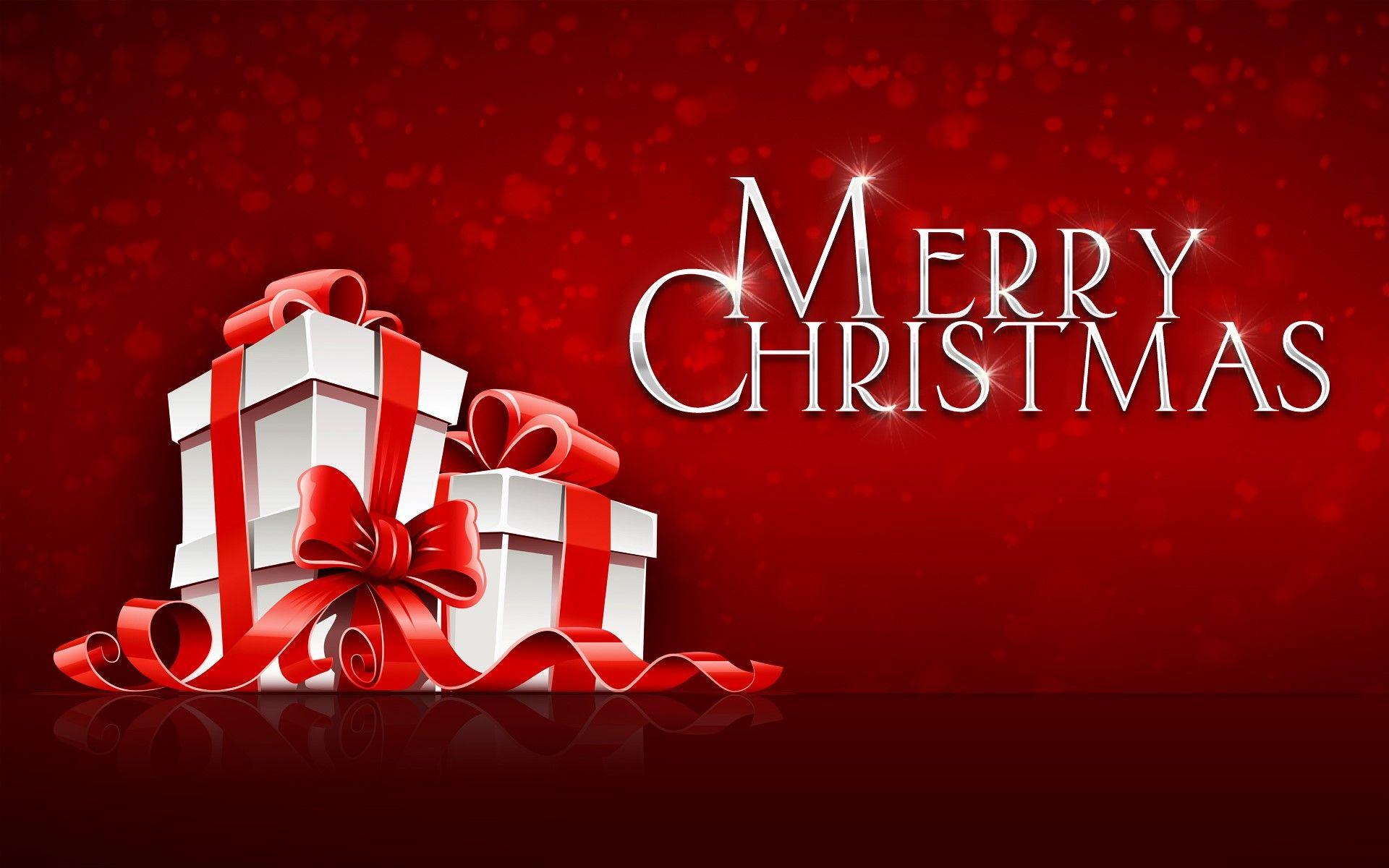 Merry Christmas Gift on Festival Red Background HD Wallpaper. HD