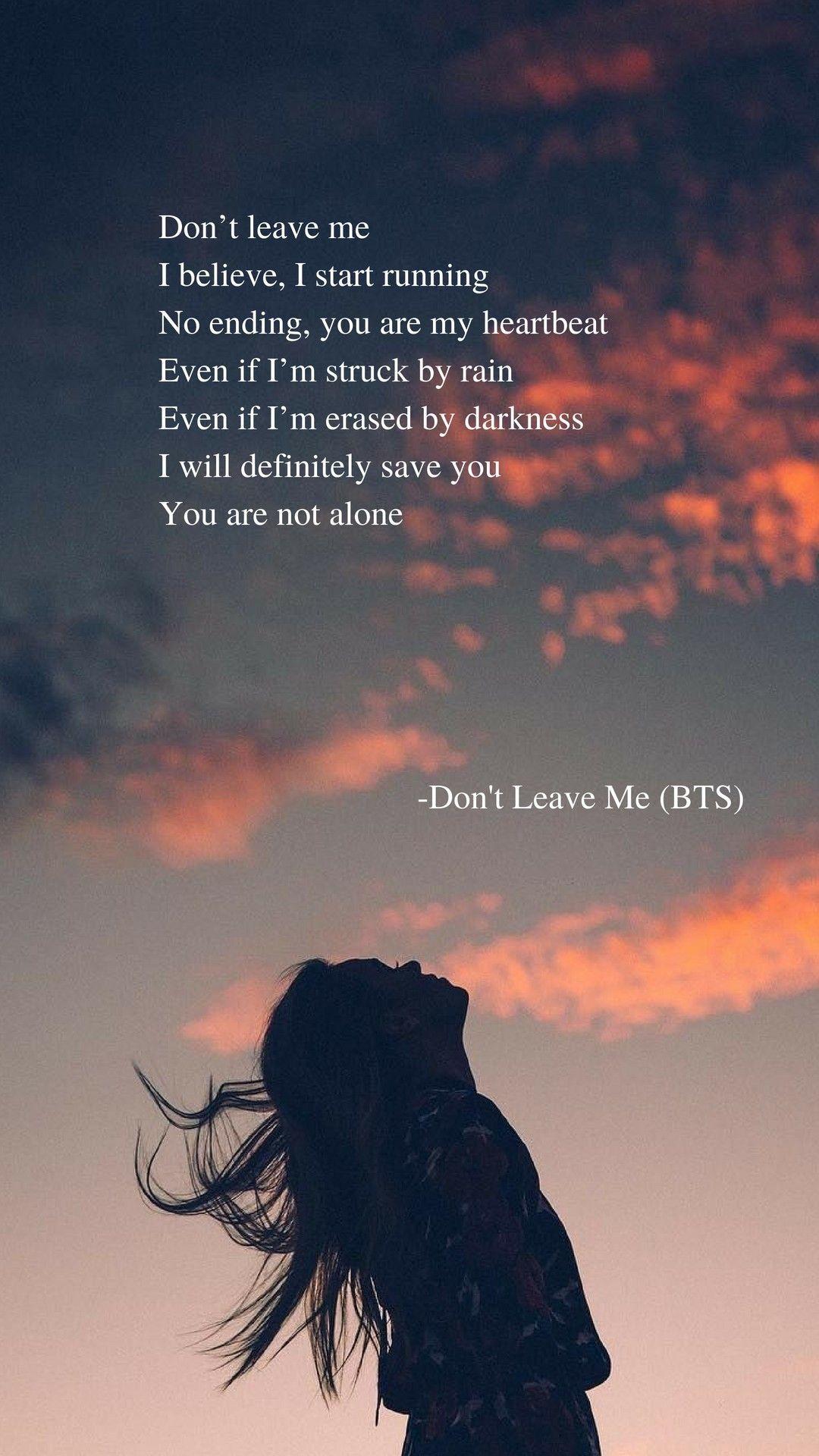 Don't Leave Me (BTS) lyrics wallpaper. Letras de musicas, Musicas