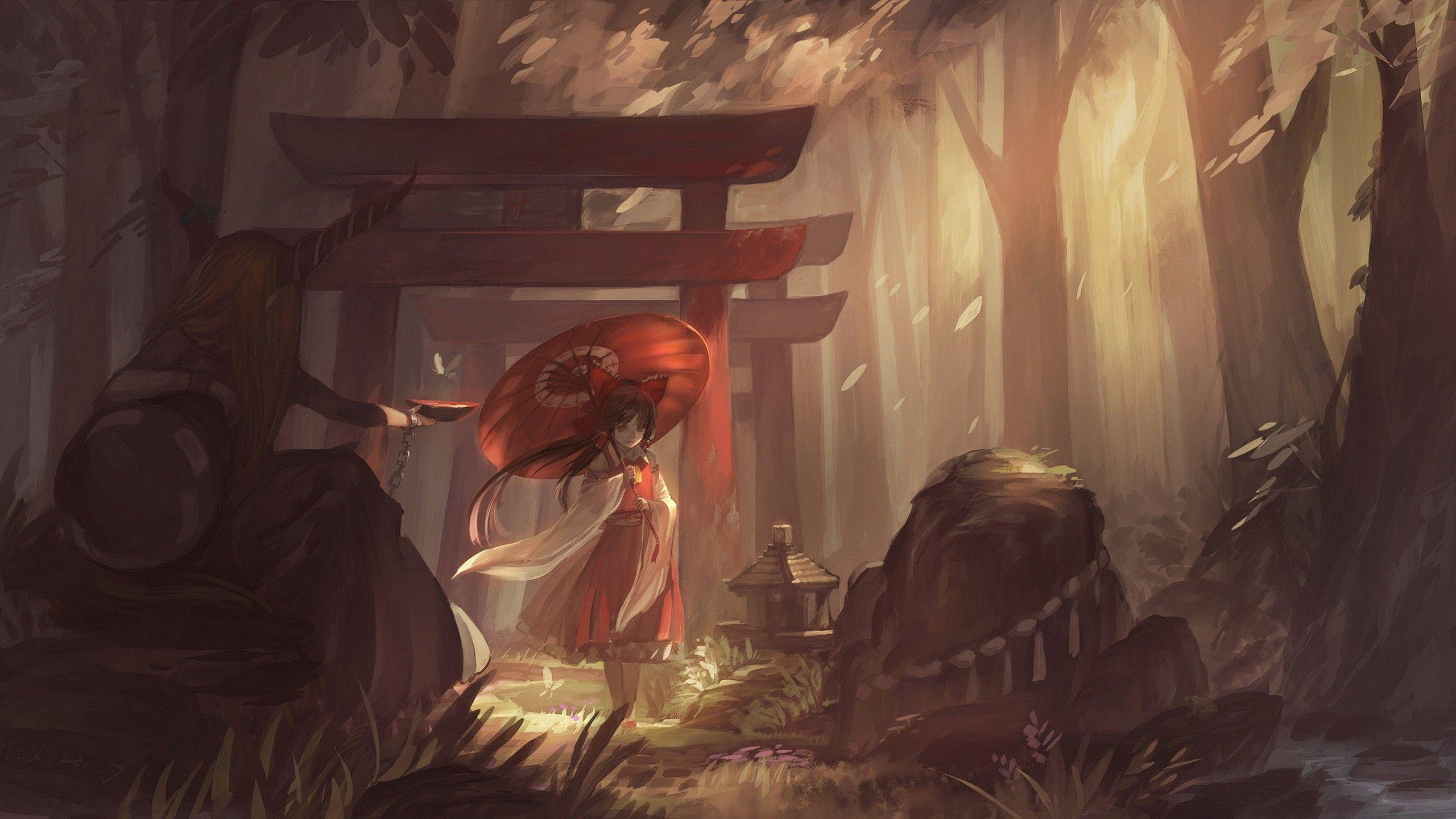 brunettes, blondes, video games, nature, Touhou, forest, demons