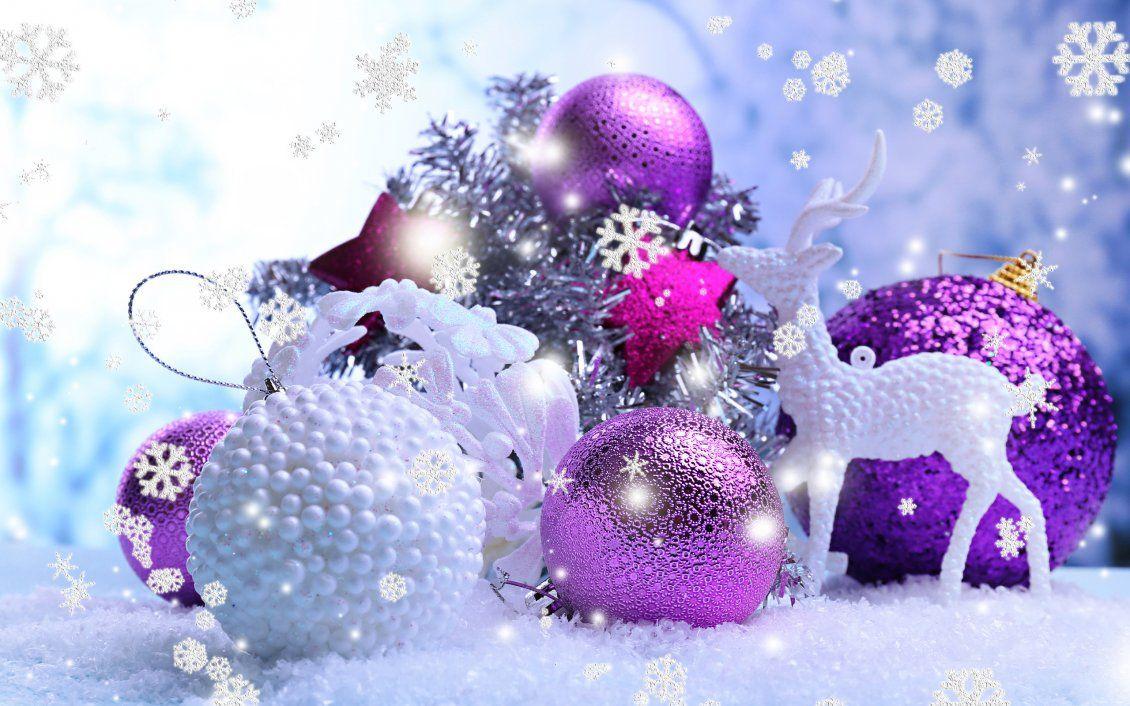 Shiny purple and white Christmas balls
