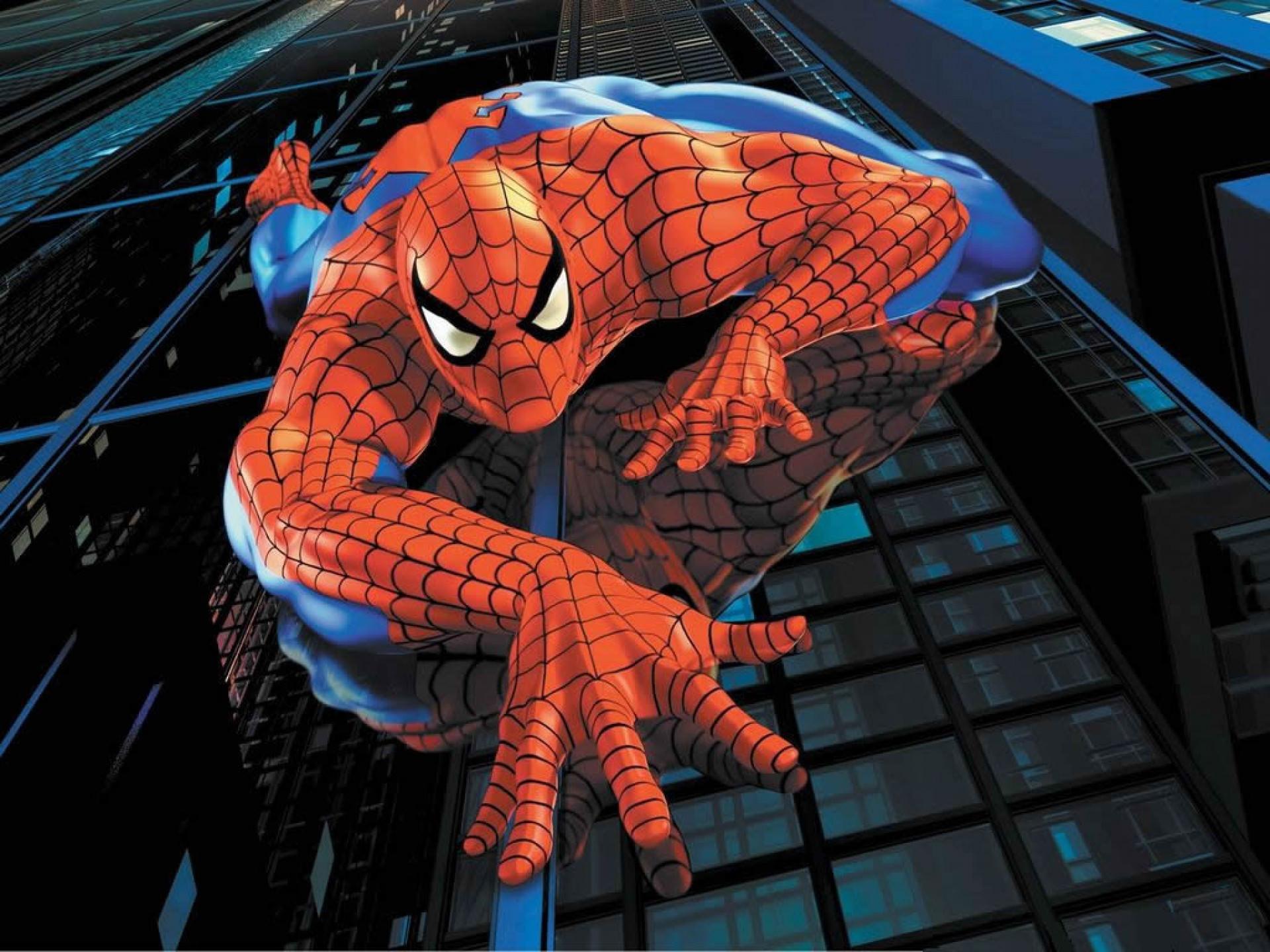Spiderman Cartoon Creep on The Wall of The Building Wallpaper HD